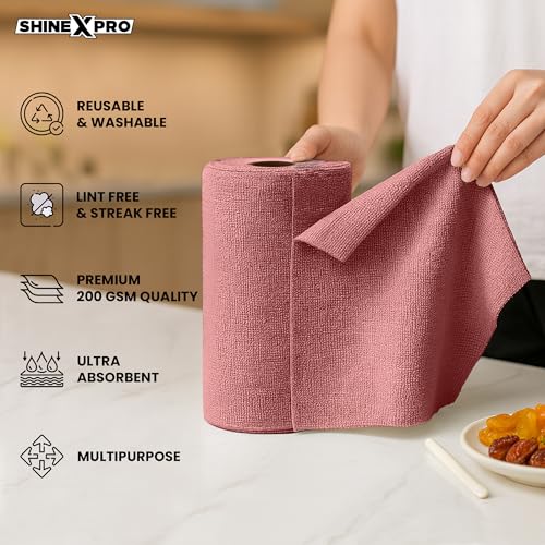 ShineXPro Microfiber Cleaning Cloth Roll, 50Pcs, 10000 Times Washable - 10X Cheaper Than Paper Kitchen Towel Roll - Ultra Absorbent Lint Free Microfiber Cleaning Cloth for Kitchen - Tearable, Reusable - Image 2