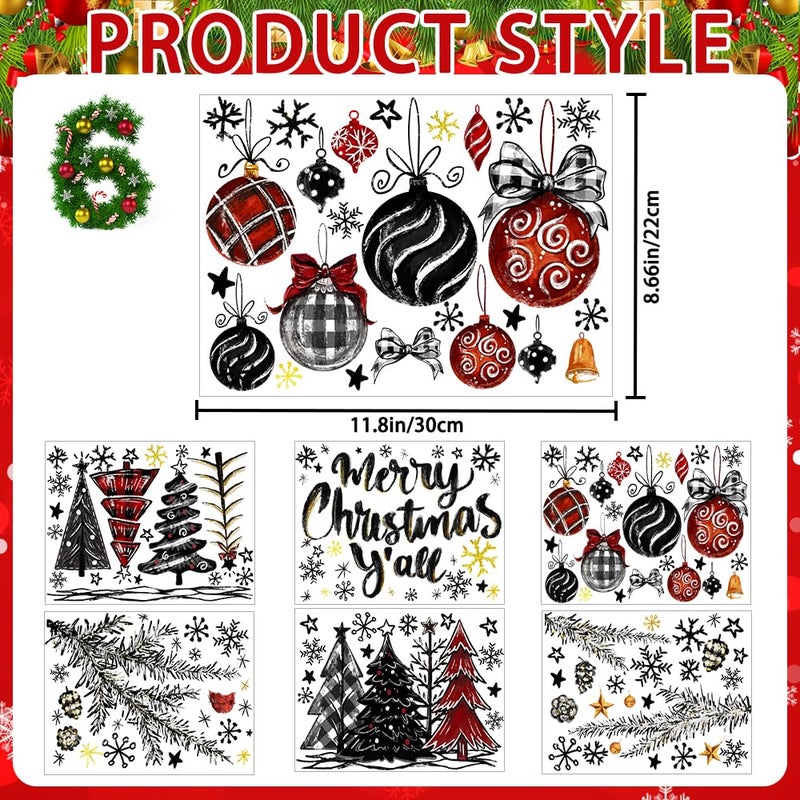 Vellibring 136 PCS Christmas Window Clings Stickers Winter Snowflakes Merry Christmas Tree Pine Branches Window Decals for Xmas Party Home Holiday Shop Glass Display Decoration - Image 2