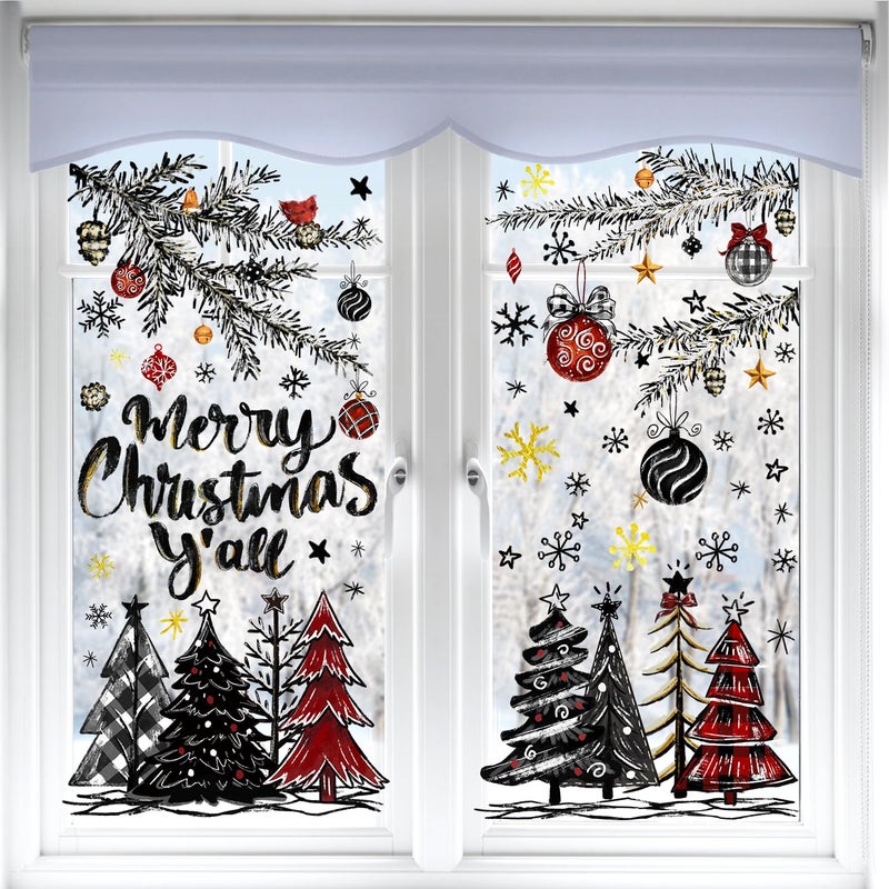 Vellibring 136 PCS Christmas Window Clings Stickers Winter Snowflakes Merry Christmas Tree Pine Branches Window Decals for Xmas Party Home Holiday Shop Glass Display Decoration - Image 3