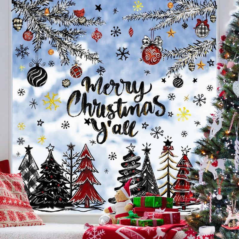Vellibring 136 PCS Christmas Window Clings Stickers Winter Snowflakes Merry Christmas Tree Pine Branches Window Decals for Xmas Party Home Holiday Shop Glass Display Decoration - Image 5