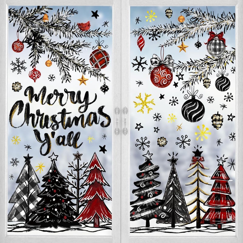 Vellibring 136 PCS Christmas Window Clings Stickers Winter Snowflakes Merry Christmas Tree Pine Branches Window Decals for Xmas Party Home Holiday Shop Glass Display Decoration - Image 1