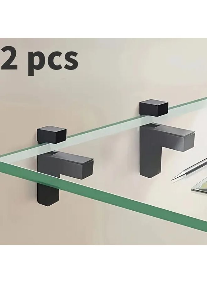 2Pcs Black F Shaped Glass Shelf Brackets Adjustable Multi Functional Bathroom - Image 3