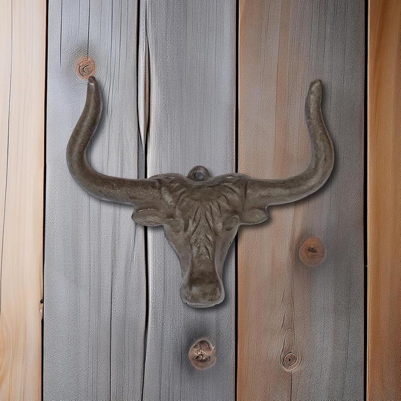 خطافات ثقيلة من المعدن برأس ثور - عبوة من قطعتين بتصميم خطاف مزدوج للمناشف والمعاطف - Image 5