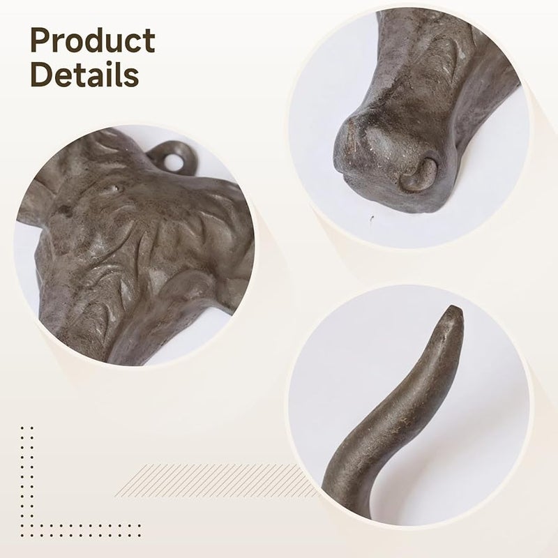 خطافات ثقيلة من المعدن برأس ثور - عبوة من قطعتين بتصميم خطاف مزدوج للمناشف والمعاطف - Image 3