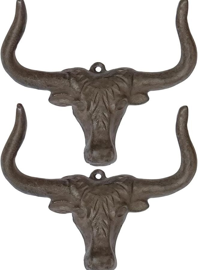 خطافات ثقيلة من المعدن برأس ثور - عبوة من قطعتين بتصميم خطاف مزدوج للمناشف والمعاطف - Image 1