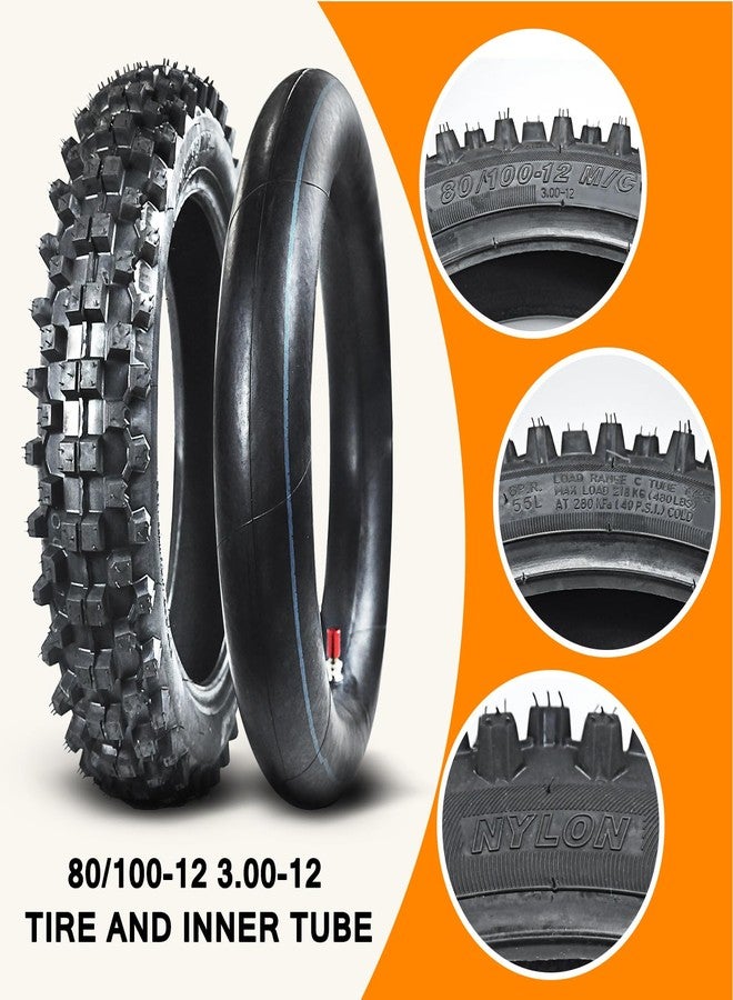 HOLATO Rear 80/100-12 3.00-12 Tire and Inner Tube for 110cc 125cc CRF70 CRF110 XR70 KLX110 TTR90 PW80 RM60 RM65 TaoTao DB14 SSR Apollo Coolster Dirt Pit Bike Motorcycle Off Road Motocross Heavy Duty - Image 3
