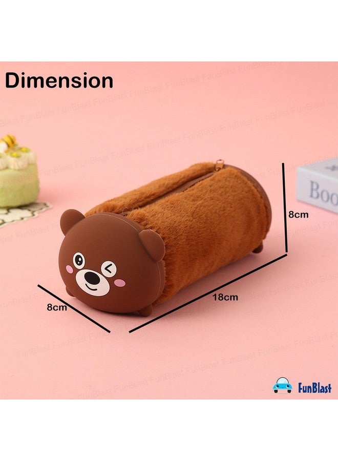 FunBlast Pencil Pouch for Girls, Soft Plush Pouch for Girls, Multipurpose Zipper Fur Pouch, Aesthetic Pouch for Girls, Kawaii Pencil Case, Cute Pouches for Girls, Return Gift for Kids (Brown) - Image 2