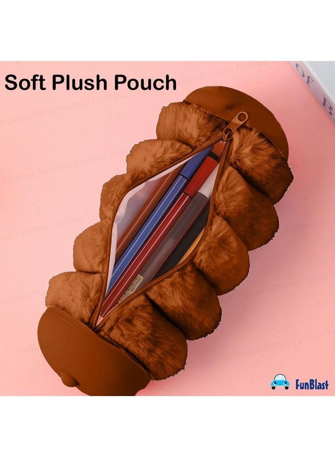 FunBlast Pencil Pouch for Girls, Soft Plush Pouch for Girls, Multipurpose Zipper Fur Pouch, Aesthetic Pouch for Girls, Kawaii Pencil Case, Cute Pouches for Girls, Return Gift for Kids (Brown) - Image 3