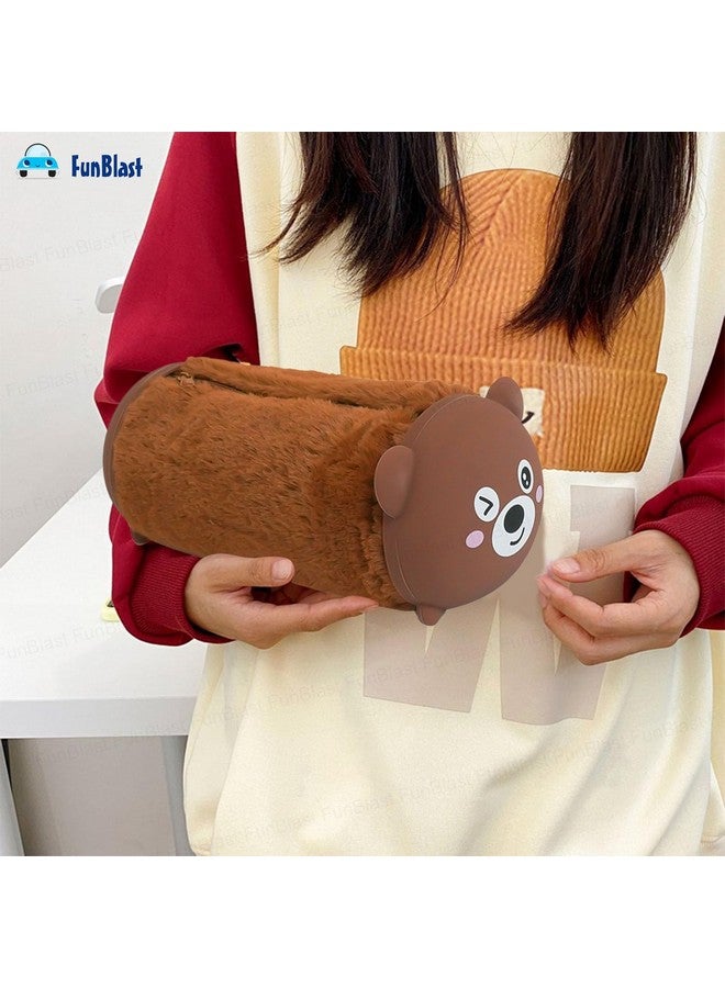 FunBlast Pencil Pouch for Girls, Soft Plush Pouch for Girls, Multipurpose Zipper Fur Pouch, Aesthetic Pouch for Girls, Kawaii Pencil Case, Cute Pouches for Girls, Return Gift for Kids (Brown) - Image 5
