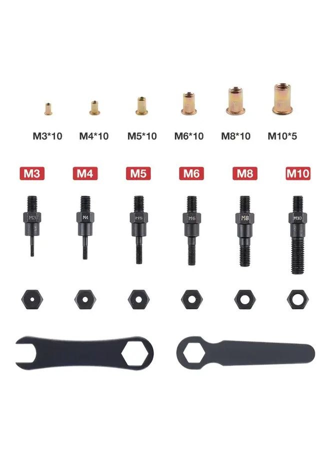 مجموعة أدوات تركيب برشام الجوز المحترفة مع ٦ ماندريل مقاسات M3 M4 M5 M6 M8 M10 و ٥٥ قطعة برشام جوز بحقيبة حمل - Image 4
