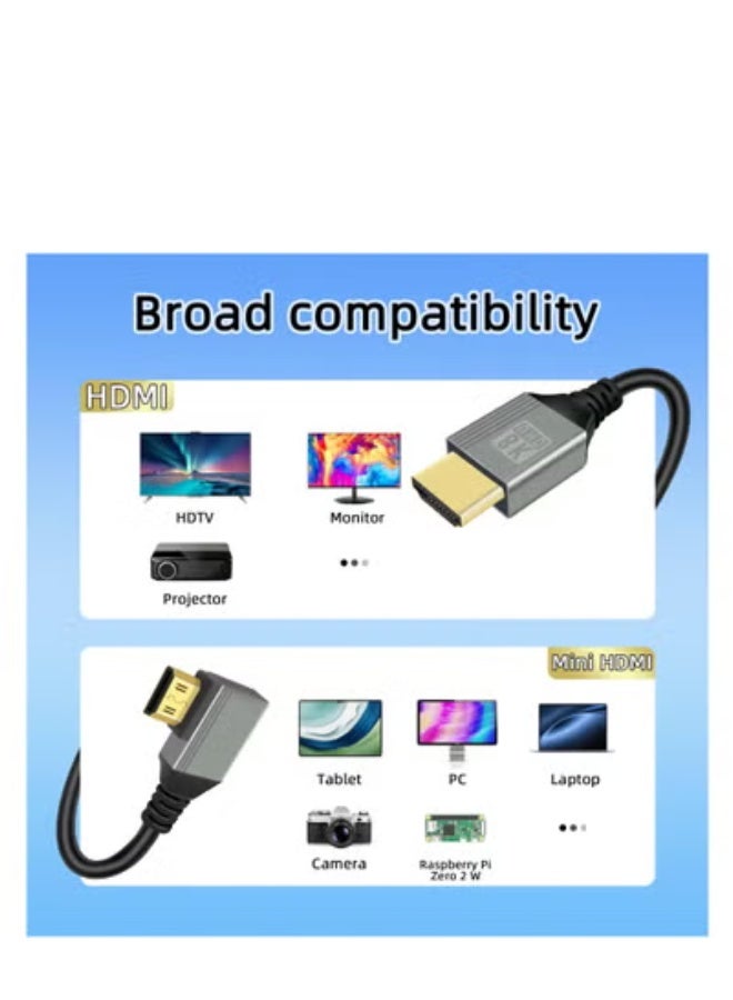 fantasize كابل محول HDMI مصغر 8K إلى HDMI، زاوية 90 درجة HDMI مصغر ذكر إلى HDMI ذكر 8K@60Hz 4K@120Hz 48Gbps كابل HDMI عالي السرعة 2.1، متوافق مع اللابتوب، التلفاز، كاميرا الفيديو وغيرها. (1م) - Image 3