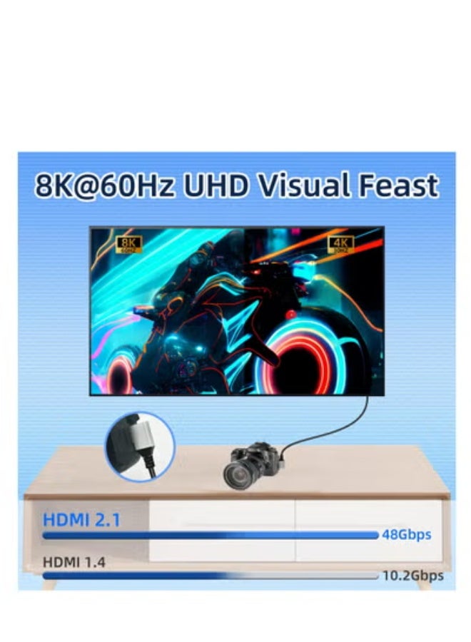 fantasize كابل محول HDMI مصغر 8K إلى HDMI، زاوية 90 درجة HDMI مصغر ذكر إلى HDMI ذكر 8K@60Hz 4K@120Hz 48Gbps كابل HDMI عالي السرعة 2.1، متوافق مع اللابتوب، التلفاز، كاميرا الفيديو وغيرها. (1م) - Image 4