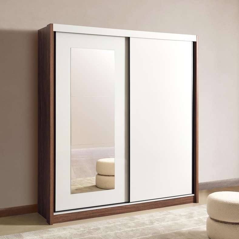 Pan Home خزانة ملابس منزلقة ببابين فالنسيا - جوز أبيض لامع - Image 1