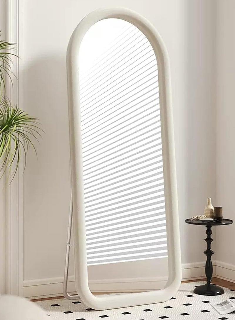 Decorhills Full Length Mirror, Modern Arched Design with Thick Rounded Velvet Fabric Frame, Foldable Stand, Wall & Floor Mount Display – Bedroom, Living Room, Entryway – Off White - Image 1