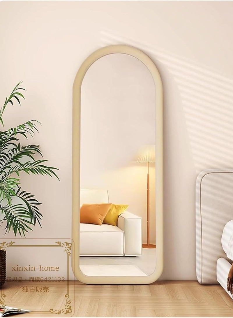 Decorhills Full Length Mirror, Modern Arched Design with Thick Rounded Velvet Fabric Frame, Foldable Stand, Wall & Floor Mount Display – Bedroom, Living Room, Entryway – Off White - Image 3
