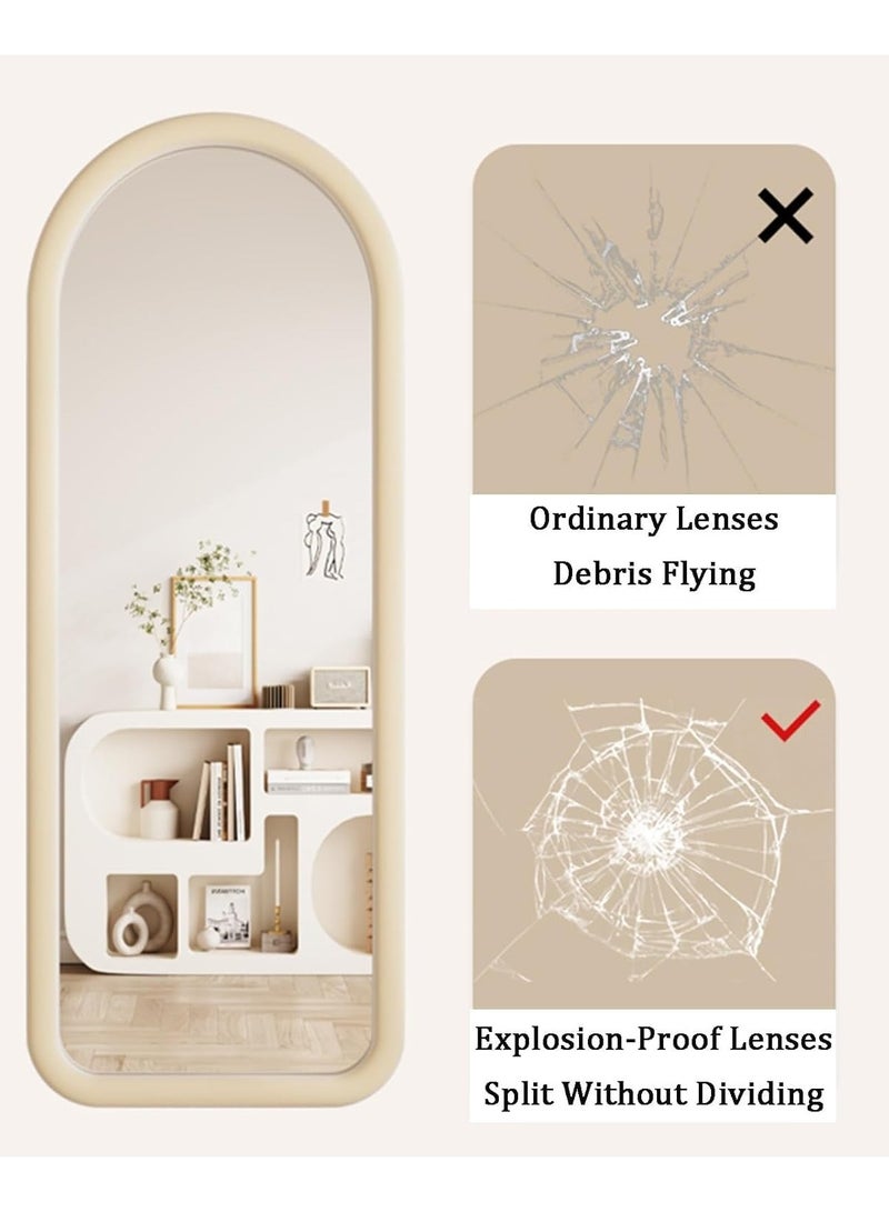 Decorhills Full Length Mirror, Modern Arched Design with Thick Rounded Velvet Fabric Frame, Foldable Stand, Wall & Floor Mount Display – Bedroom, Living Room, Entryway – Off White - Image 4