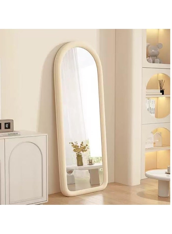 Decorhills Full Length Mirror, Modern Arched Design with Thick Rounded Velvet Fabric Frame, Foldable Stand, Wall & Floor Mount Display – Bedroom, Living Room, Entryway – Off White - Image 5
