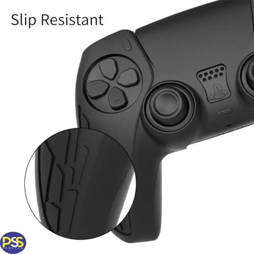 PSS Compatible with PS5 /PS5 Slim Controller Silicone Cover Case Protective Non-Slip Skin Anti-Slip Soft Silicone Rubber Accessories Set for Play/Station 5 Controller with Thumb Grip x 2 (Black) - Image 3