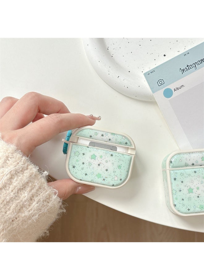 Generic - Glitter Magnetic Green Star AirpodsPro2 Generation Applicable To 1/2/3/4 Generation For Apple Wireless Bluetooth Headset-Color:Glitter Green Star Earphone Cover + Hanging Ring-Applicable Models:Airpods Pro - Image 1