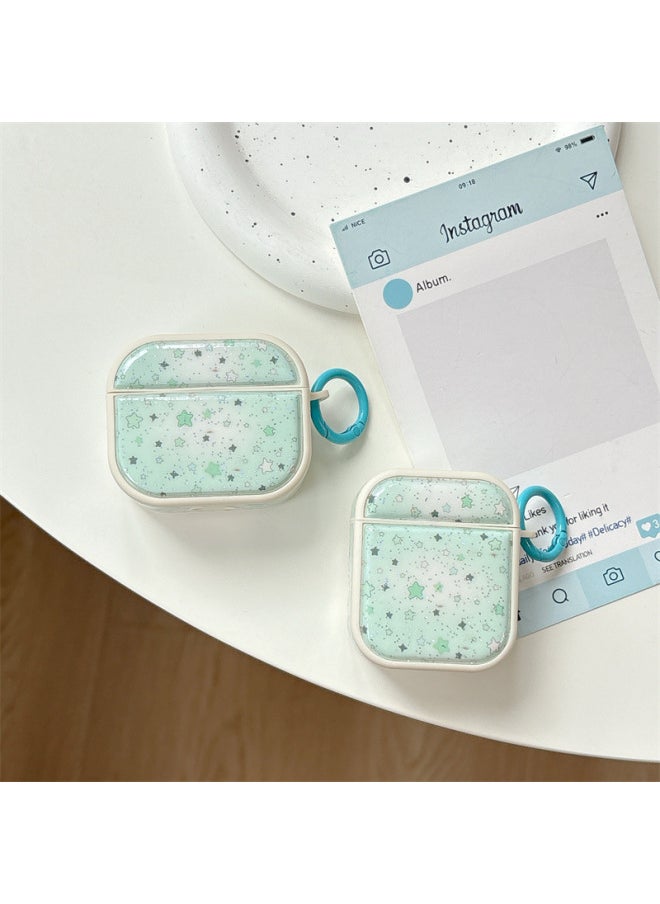 Generic - Glitter Magnetic Green Star AirpodsPro2 Generation Applicable To 1/2/3/4 Generation For Apple Wireless Bluetooth Headset-Color:Glitter Green Star Earphone Cover + Hanging Ring-Applicable Models:Airpods Pro - Image 1