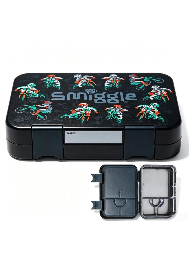 Smiggle Boys Motorbike Rider Print Divided Lunch Box Imported Tritan Inner Tray BPA Free Leakproof School Food Storage Container - Image 1