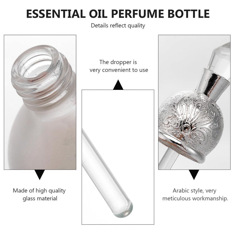 Vintage Silver 15ml Glass Perfume Bottle With Dropper Arab Style Decorative Empty Travel - Image 4