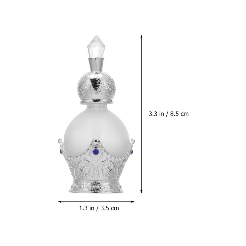 Vintage Silver 15ml Glass Perfume Bottle With Dropper Arab Style Decorative Empty Travel - Image 3