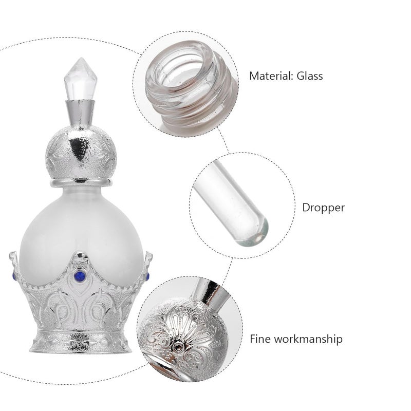 Vintage Silver 15ml Glass Perfume Bottle With Dropper Arab Style Decorative Empty Travel - Image 5