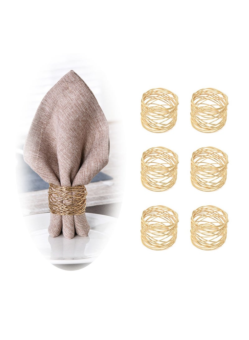 SYOSI Gold Mesh Metal Napkin Ring Holders Set of 6 for Dining Anniversary Birthday Candlelight Dinner Holiday Party Table Setting Decoration Wedding  - Image 1