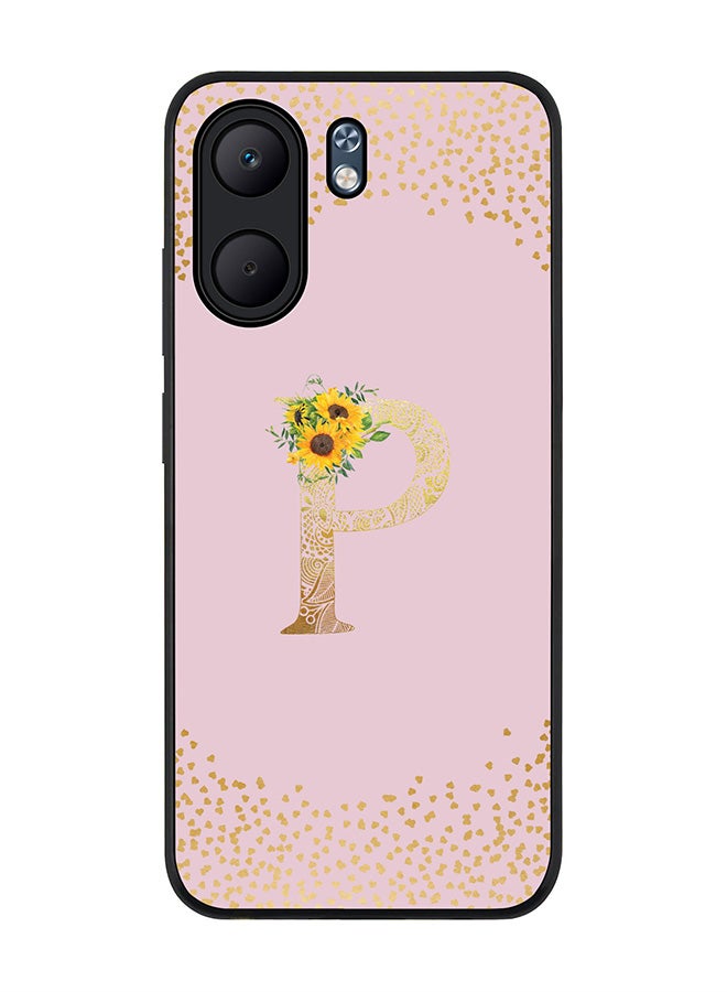 Stylizedd For Oppo A5x 5G / A5x 4G Case,Slim fit Camera Protection, Shockproof Thin Phone cover  - Custom Floral Monogram - P  (Pink )