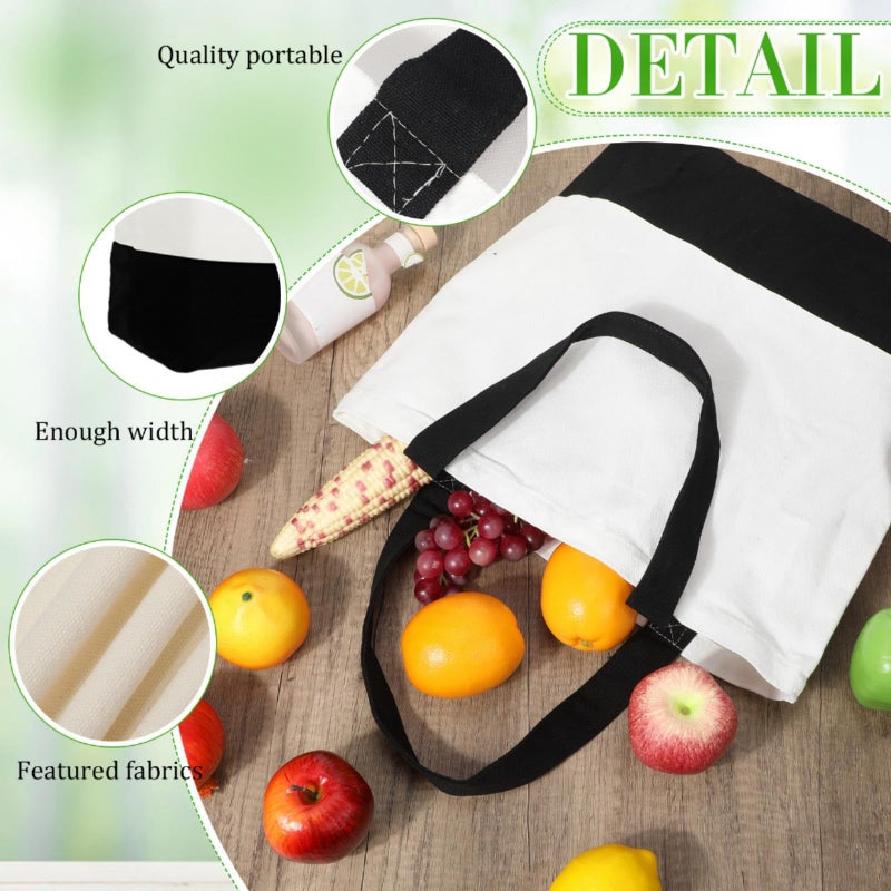 Sanwuta 30 Pcs Canvas Tote Bags Bulk with Zipper Cosmetic Pouch 18.5" Reusable Cotton Shopping Bag with Handle for DIY Craft (Black) - Image 4