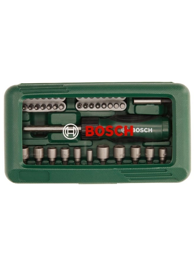 بوش BOSCH 46-Piece Screwdriver Bit Set, 46 Pieces - 32 Screwdriver Bits, Nut-setters in 12 Sizes, Magnetic Universal Holder, Rachet Screwdriver, Green, Hard Case - Image 2