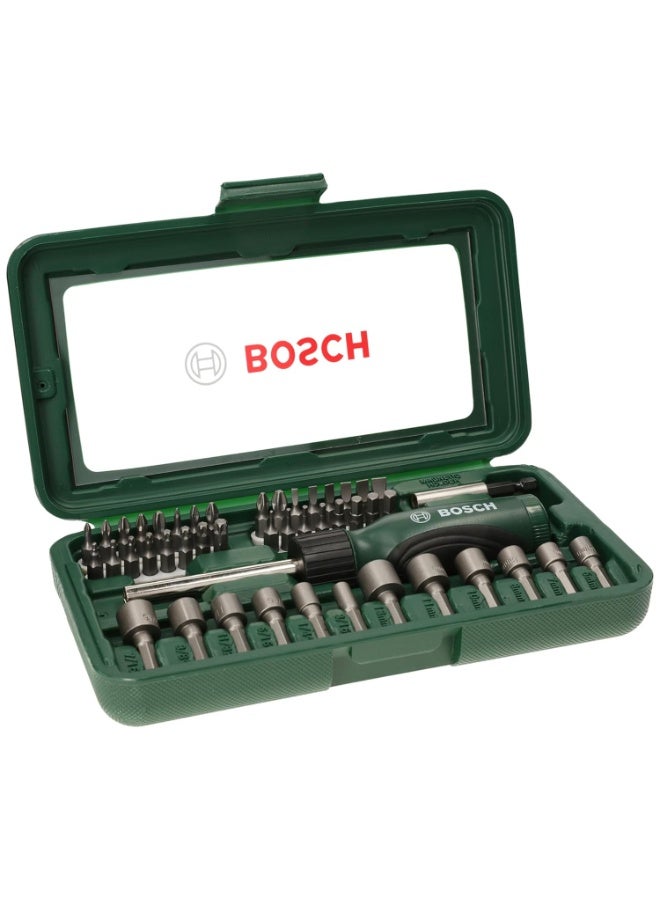 بوش BOSCH 46-Piece Screwdriver Bit Set, 46 Pieces - 32 Screwdriver Bits, Nut-setters in 12 Sizes, Magnetic Universal Holder, Rachet Screwdriver, Green, Hard Case - Image 1