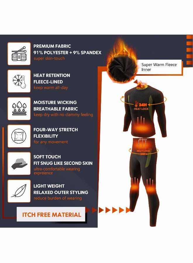 طقم ملابس داخلية حرارية للرجال: قميص وسروال طويل من الفليس، جفاف سريع، طبقة أساسية حرارية - أسود - Image 5