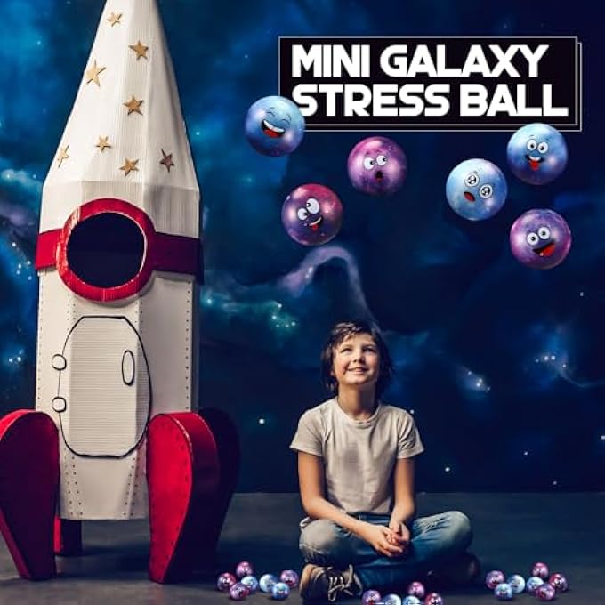 Arrowbash 12 Pcs Mini Face Stress Balls for Boys Girls Sport Funny Face Squeeze Foam Balls for Stress and Anxiety Relief for Party Favors Birthday Gift Decoration(Galaxy,1.97") - Image 2