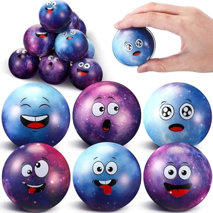 Arrowbash 12 Pcs Mini Face Stress Balls for Boys Girls Sport Funny Face Squeeze Foam Balls for Stress and Anxiety Relief for Party Favors Birthday Gift Decoration(Galaxy,1.97") - Image 1