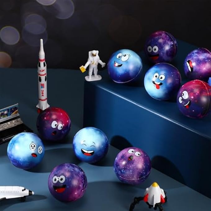 Arrowbash 12 Pcs Mini Face Stress Balls for Boys Girls Sport Funny Face Squeeze Foam Balls for Stress and Anxiety Relief for Party Favors Birthday Gift Decoration(Galaxy,1.97") - Image 4