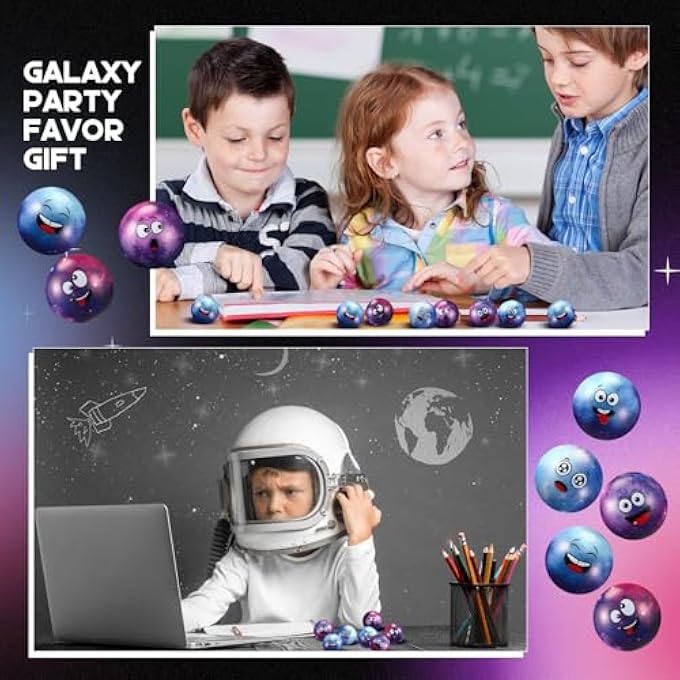Arrowbash 12 Pcs Mini Face Stress Balls for Boys Girls Sport Funny Face Squeeze Foam Balls for Stress and Anxiety Relief for Party Favors Birthday Gift Decoration(Galaxy,1.97") - Image 3
