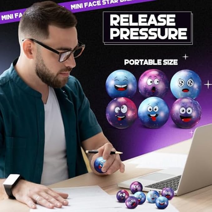 Arrowbash 12 Pcs Mini Face Stress Balls for Boys Girls Sport Funny Face Squeeze Foam Balls for Stress and Anxiety Relief for Party Favors Birthday Gift Decoration(Galaxy,1.97") - Image 5