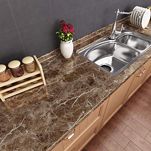 WALLTON Wall Stickers Marble (12 x 72 Inches) Jade Kitchen Counter, Cabinet Makeover, Almirah, Plastic & Wooden Tabletop, Wardrobe, PVC DIY Self Adhesive, Brown Marble Gloss - Image 2