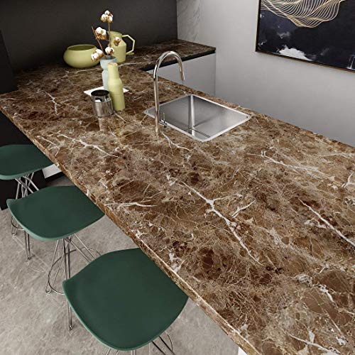 WALLTON Wall Stickers Marble (12 x 72 Inches) Jade Kitchen Counter, Cabinet Makeover, Almirah, Plastic & Wooden Tabletop, Wardrobe, PVC DIY Self Adhesive, Brown Marble Gloss - Image 4