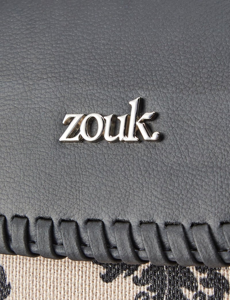 ZOUK Mughal Motif Printed Jute Handcrafted Vegan Leather Cream and Black Women's Satchel Bag | Ladies Purse Handbag | Double Handle Detachable Strap - Image 4