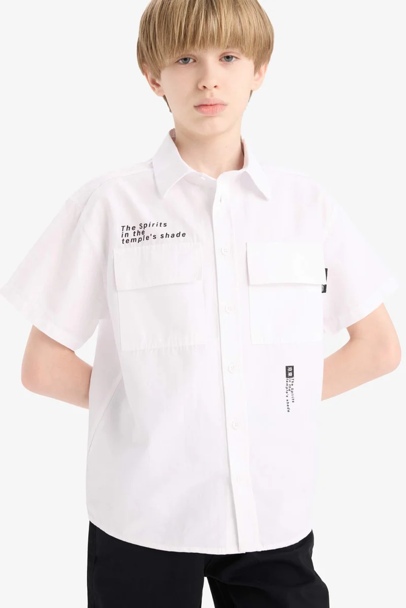 ديفاكتو Boy Oversize Polo Neck Printed Poplin Shirt