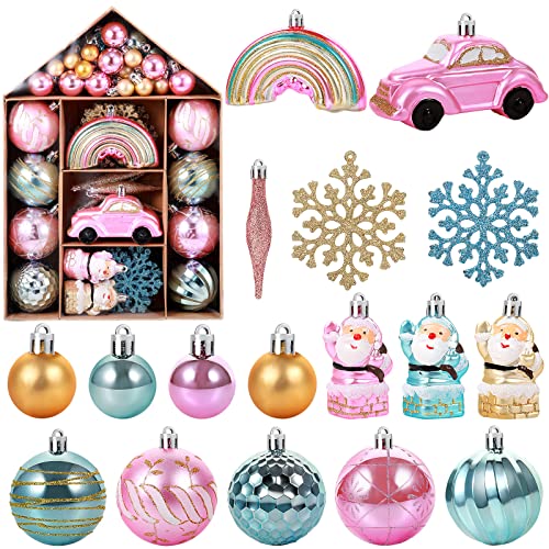 Canlierr 70 Pcs Christmas Ball Ornaments Assorted Shatterproof Hanging Decor for Christmas Tree Decorative Vintage Traditional Ornaments Bulk Holiday Party Decorations PinkSweet - Image 1