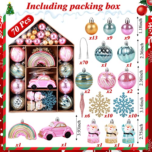 Canlierr 70 Pcs Christmas Ball Ornaments Assorted Shatterproof Hanging Decor for Christmas Tree Decorative Vintage Traditional Ornaments Bulk Holiday Party Decorations PinkSweet - Image 3