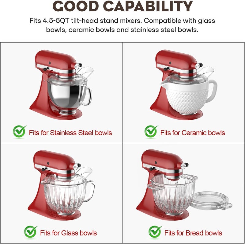 FOCOllK درع الصب لوعاء خلاط KitchenAid سعة 4.5-5 كوارت (ستانلس ستيل، زجاج، سيراميك) ومضرب الحافة المرنة لخلاط Kitchenaid، سعة 4.5-5 كوارت رأس مائل لملحقات خلاط Kitchenaid من - Image 5