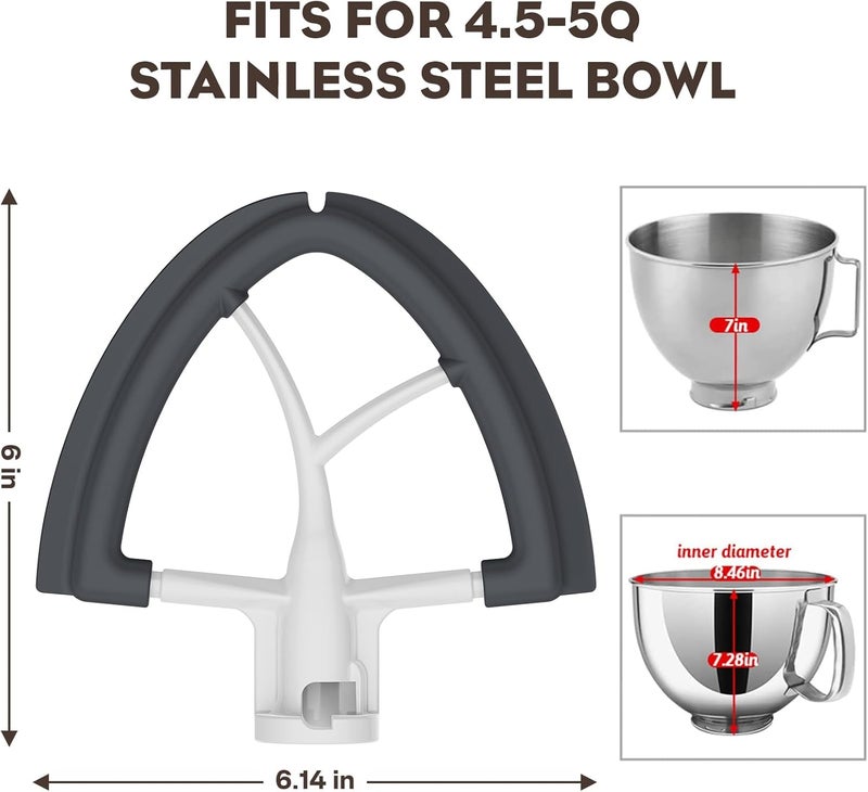 FOCOllK درع الصب لوعاء خلاط KitchenAid سعة 4.5-5 كوارت (ستانلس ستيل، زجاج، سيراميك) ومضرب الحافة المرنة لخلاط Kitchenaid، سعة 4.5-5 كوارت رأس مائل لملحقات خلاط Kitchenaid من - Image 3