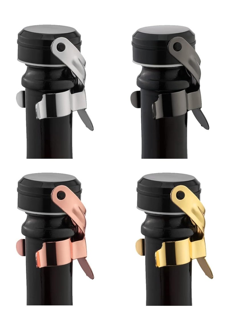 SYOSI سدادة نبيذ شامبانيا من الفولاذ المقاوم للصدأ مع سيليكون غذائي، مانعة للتسرب للحفاظ على النضارة، موفرة قابلة لإعادة الاستخدام للنبيذ، الشامبانيا، كافا، بروسيكو والمشروبات الغازية، cork النبيذ، مانع تسرب 4 عبوات - Image 1