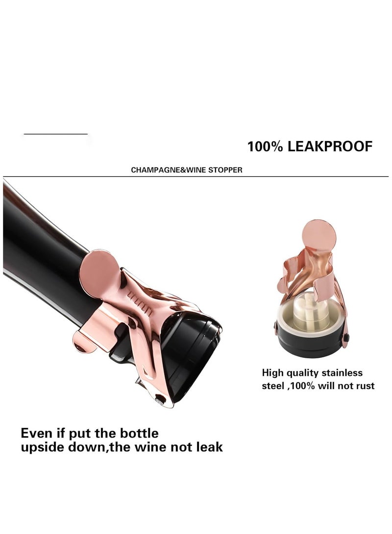 SYOSI سدادة نبيذ شامبانيا من الفولاذ المقاوم للصدأ مع سيليكون غذائي، مانعة للتسرب للحفاظ على النضارة، موفرة قابلة لإعادة الاستخدام للنبيذ، الشامبانيا، كافا، بروسيكو والمشروبات الغازية، cork النبيذ، مانع تسرب 4 عبوات - Image 2