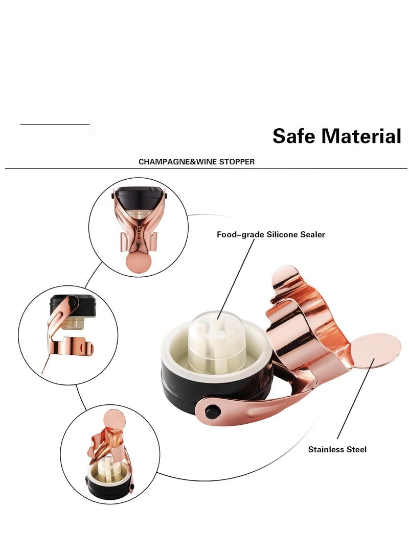 SYOSI سدادة نبيذ شامبانيا من الفولاذ المقاوم للصدأ مع سيليكون غذائي، مانعة للتسرب للحفاظ على النضارة، موفرة قابلة لإعادة الاستخدام للنبيذ، الشامبانيا، كافا، بروسيكو والمشروبات الغازية، cork النبيذ، مانع تسرب 4 عبوات - Image 5